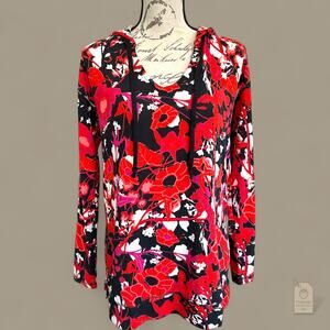 LuLaRoe Eliza Hoodie Sweatshirt Women’s Small Red Black White Floral Long Sleeve